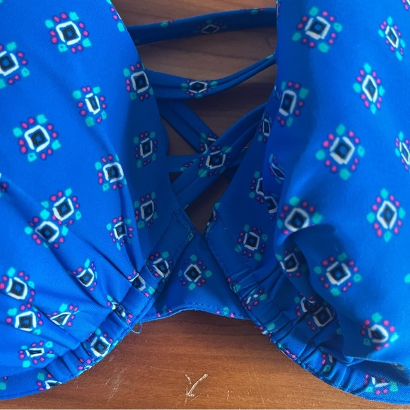 Aerie Peacock Capri Blue Bikini Swim Underwire Push Up Top 36D Padded Corset Tie - Picture 2 of 8